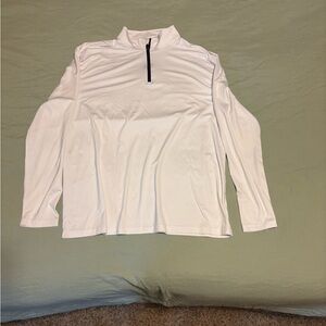 White Long Sleeve Pullover with Black Zipper